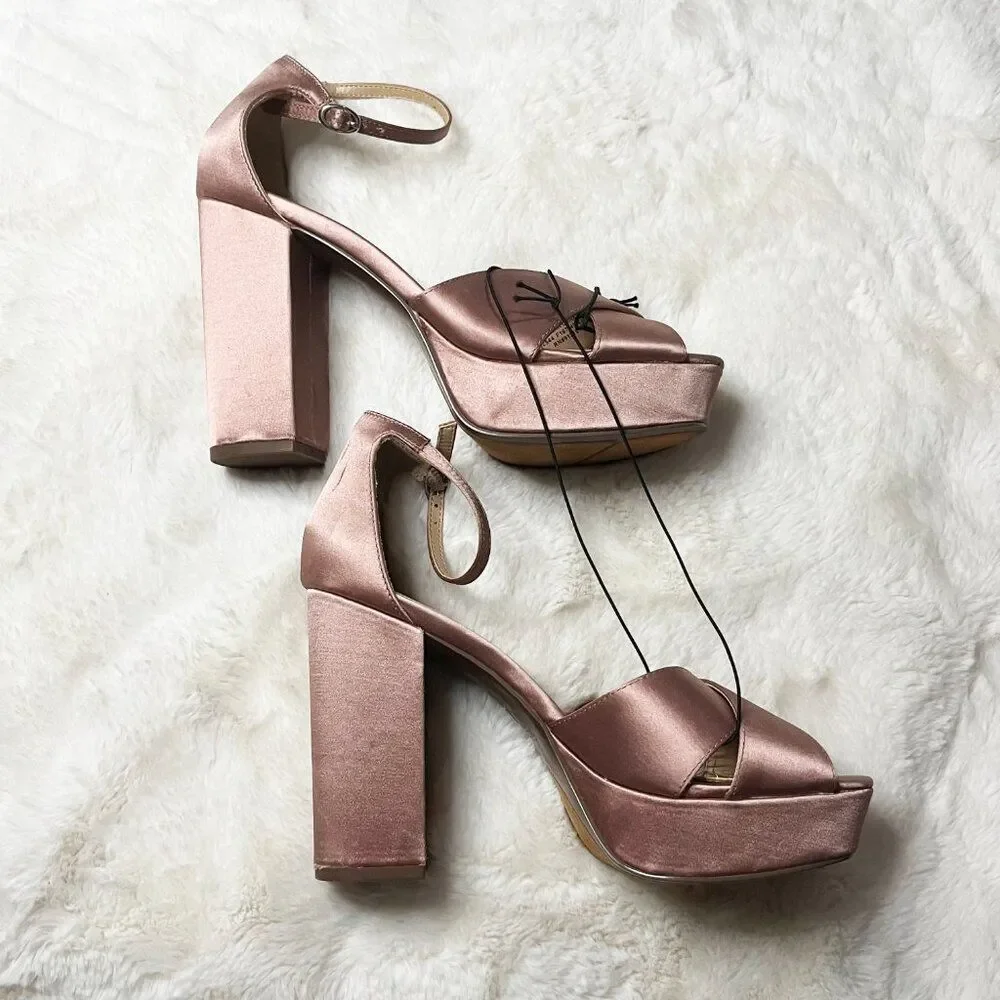 Who What Wear Pink‎ Satin Sydney Platform Heels NWT Size 7.5